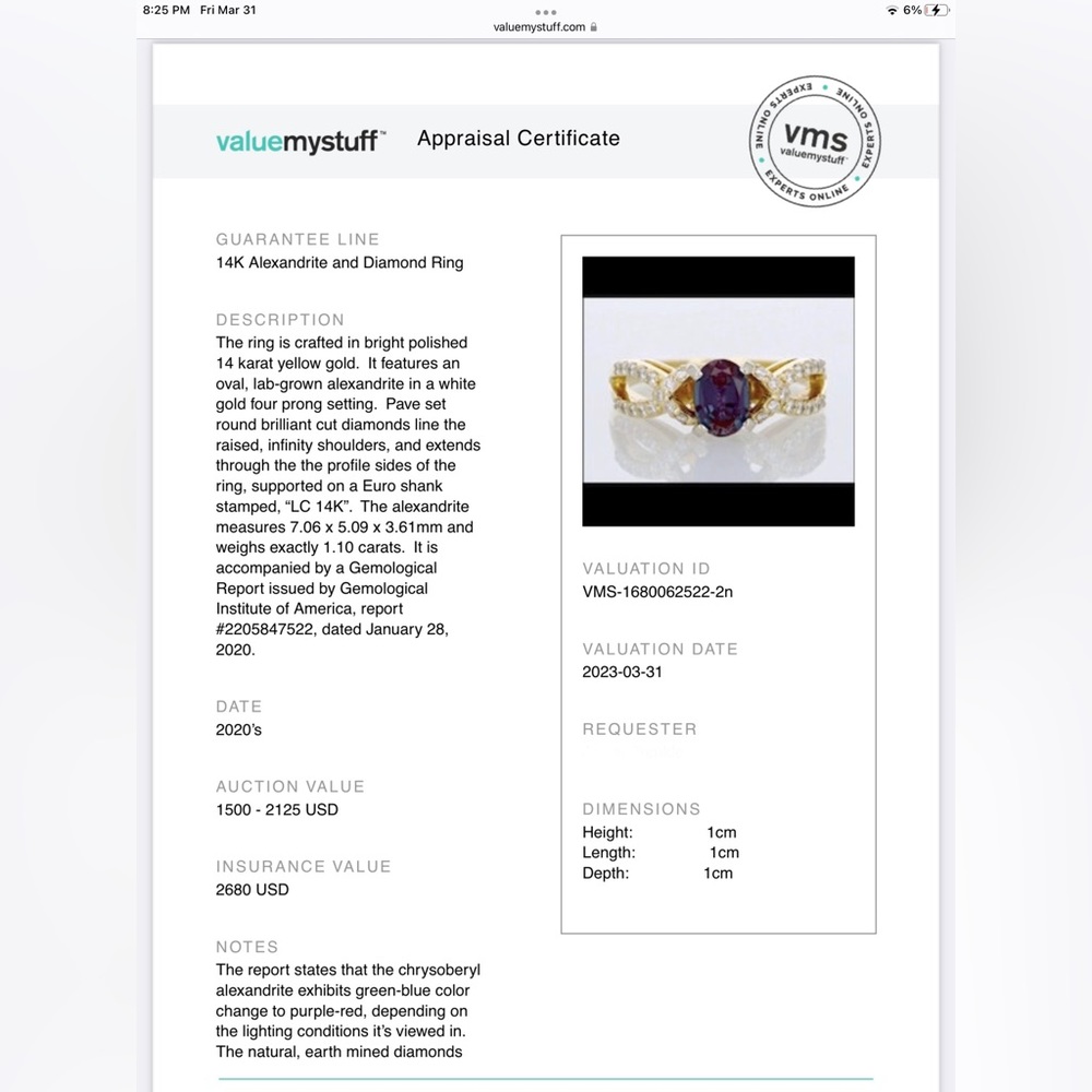 🌹FINAL PRICE REDUCTION $2000🌹 GIA CERTIFIED ALEXANDRITE AND DIAMOND RING - Picture 6 of 16